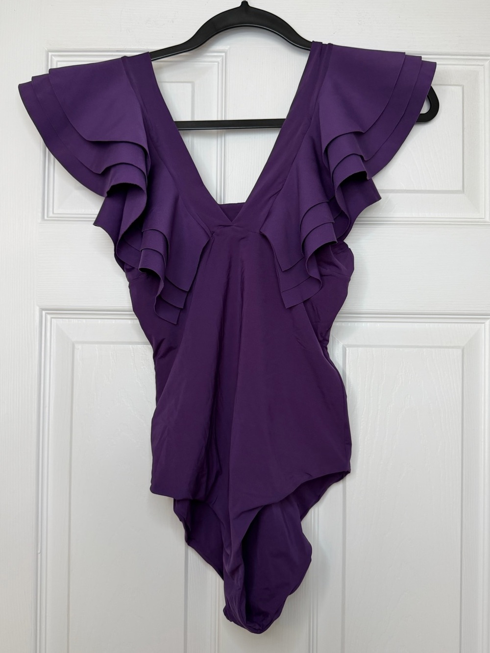 Maygel Coronel O/S • Purple Ruffle One Piece Swim Swimsuit.